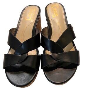 Circus by Sam‎ Edelman Black Criss Cross Wedge Sandals Slides Women's Shoes